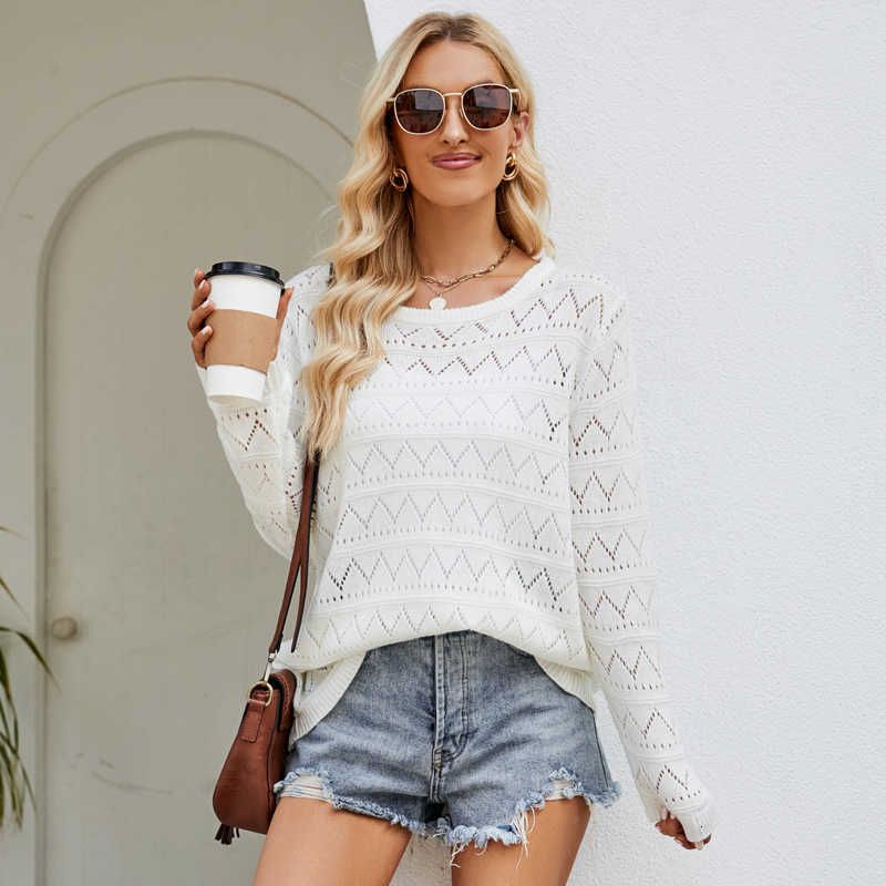 Beige White Knitted Shirt Female