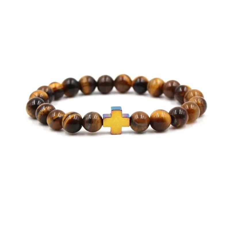 Tiger Eye+Gold Plated Cross