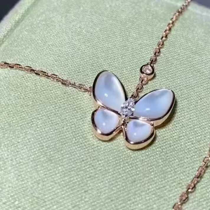 White Mother Shell Butterfly Necklace-