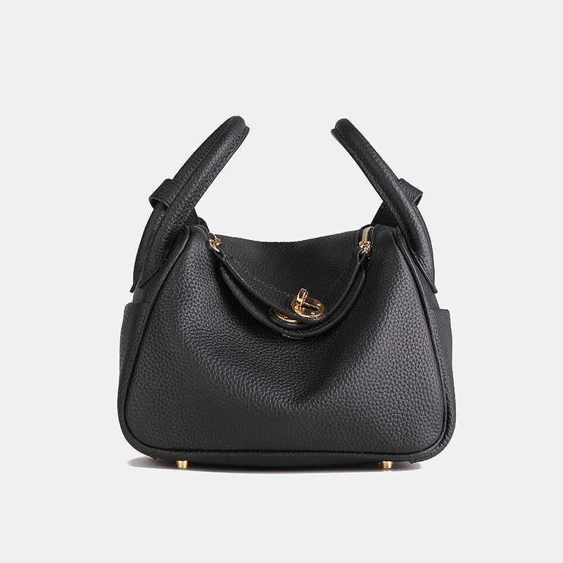 Black 19cm Gold Buckle Top Layer Leather