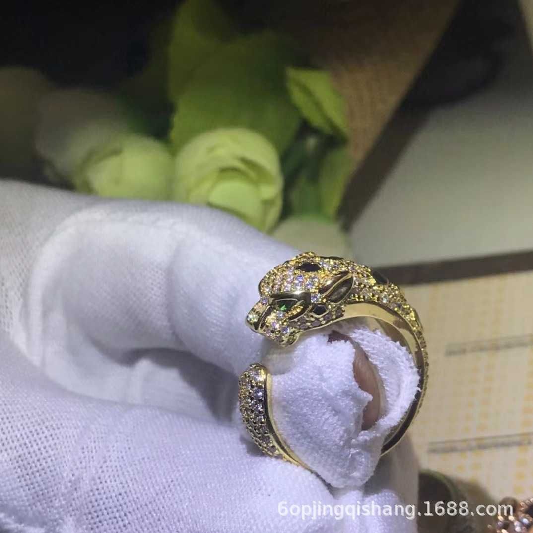 Volledige diamanten gouden panter brede ring