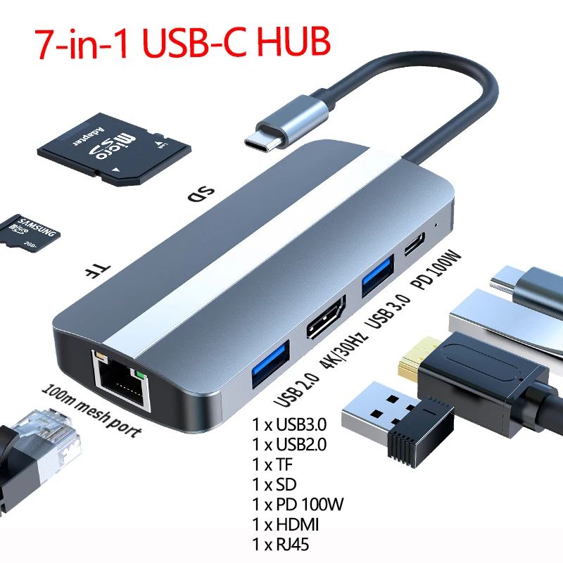 اللون: 7 في 1 USB C Hub 1