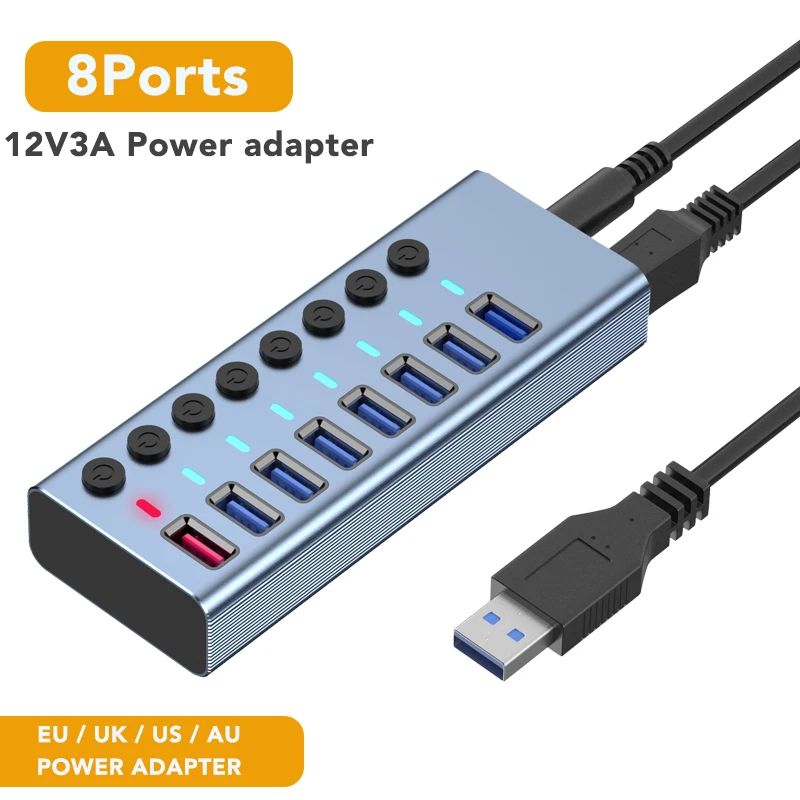 Cor: 8ports hub 12v3a