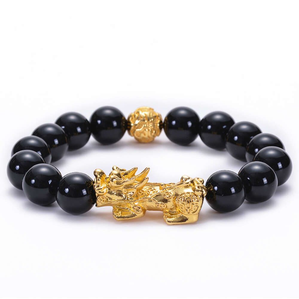 12MM Natural Black Agate Pixiu Bracelet