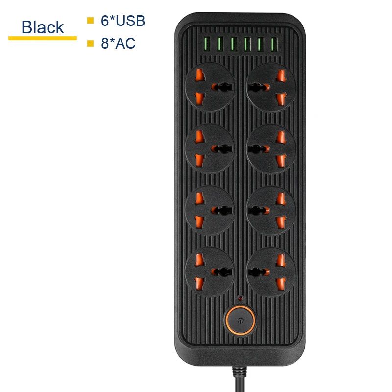 8 Slot 6 USB Black-UK Plug