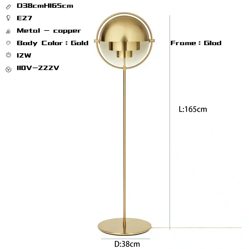 3-färgljus D38cm H165cm guld