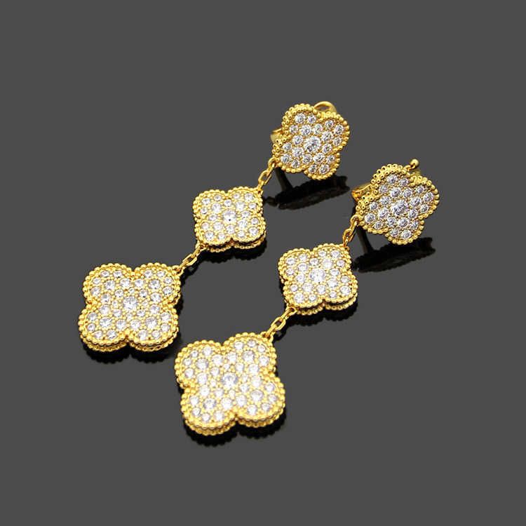 Gold - Full Diamond Three Flower Earri