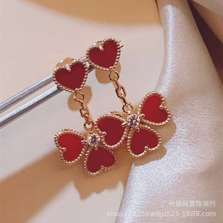 Pendientes Calcedonia Jade Rojo Oro Rosa