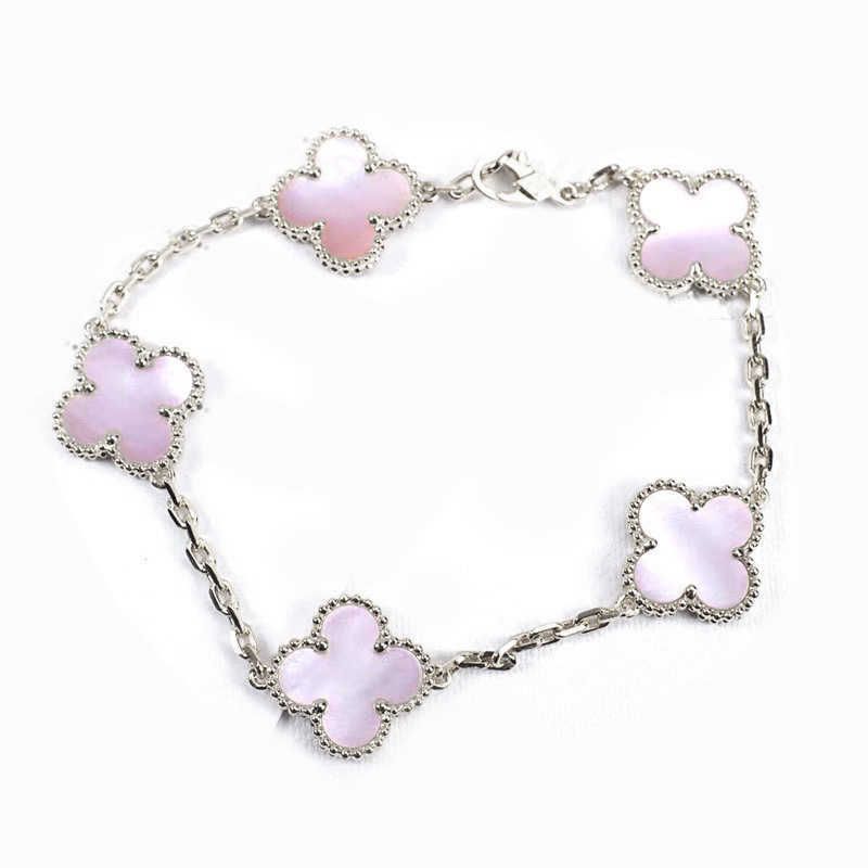 5 Pink Shell Clover -armband - Silver