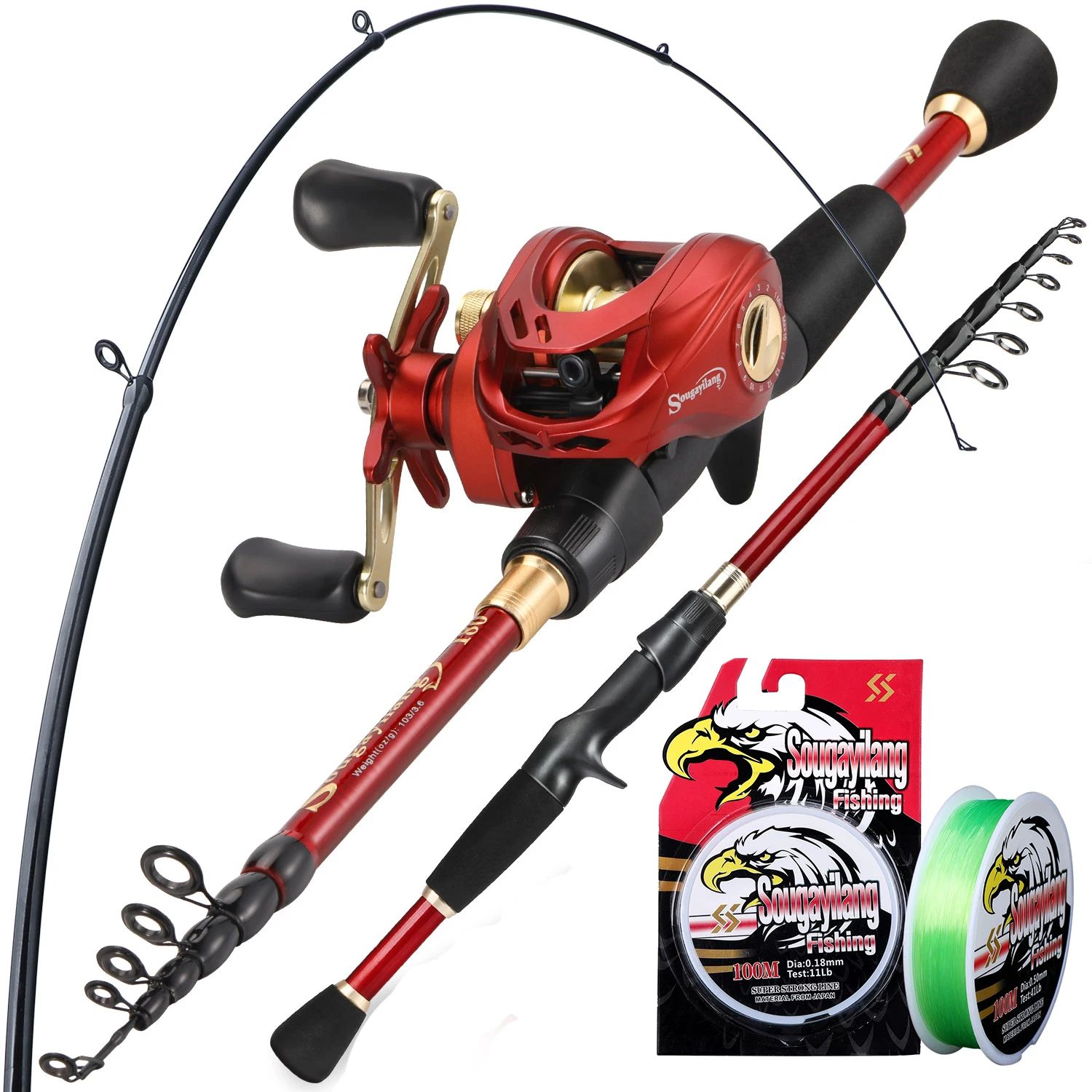 Color:Red fishing Rod set
