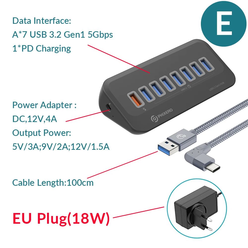 Färg: E med EU -plug 1m