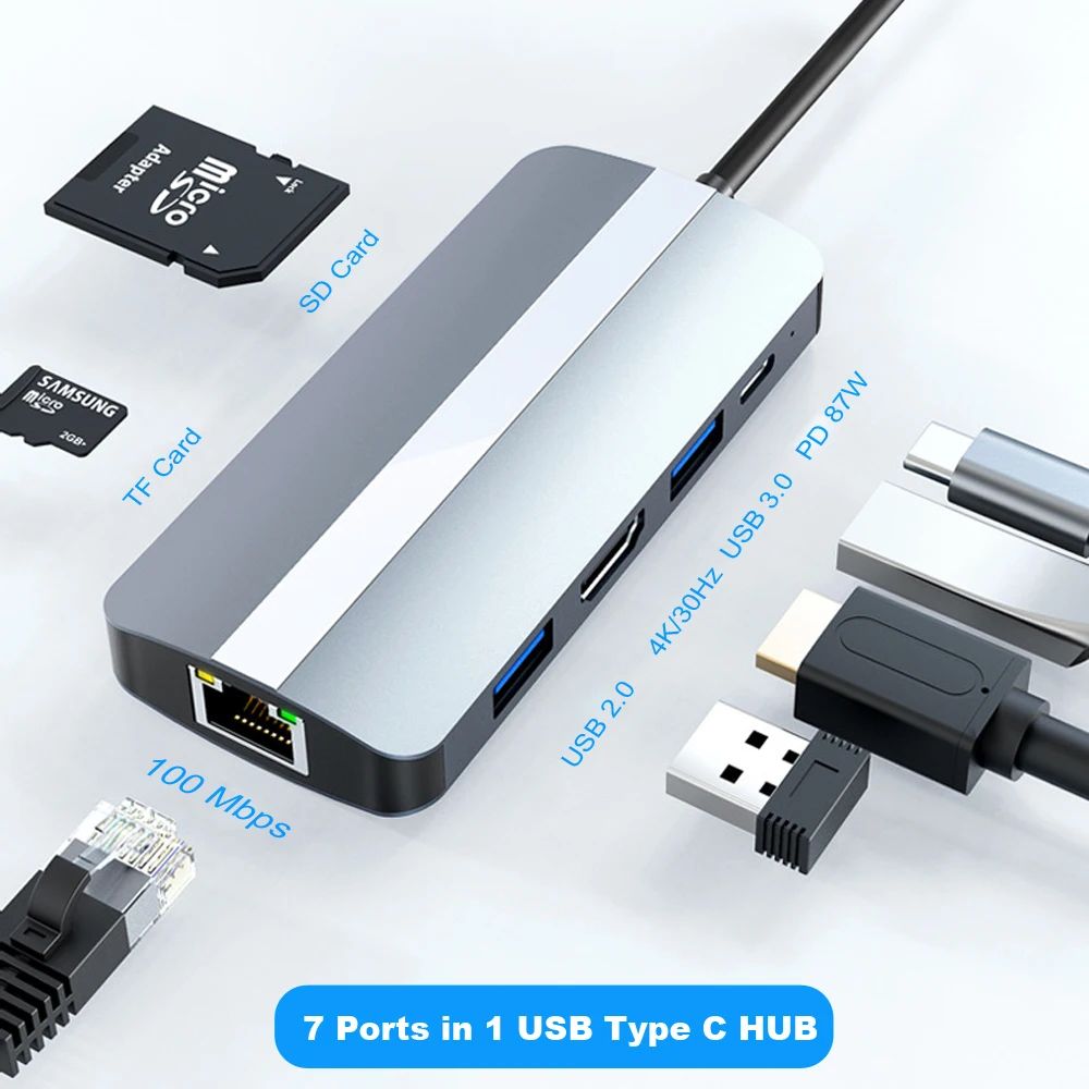 Färg: 7 portar USB Type C