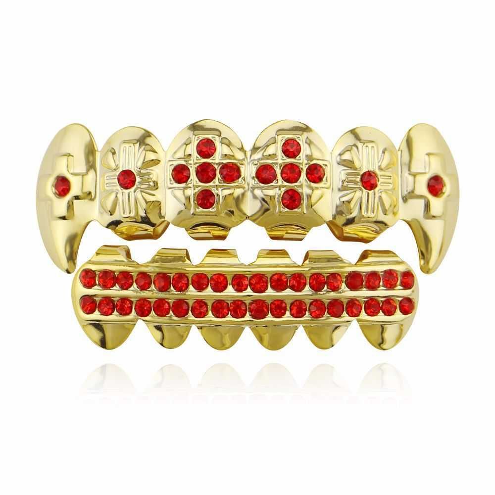 Set d'oro dei denti in oro con diamante di croce rossa