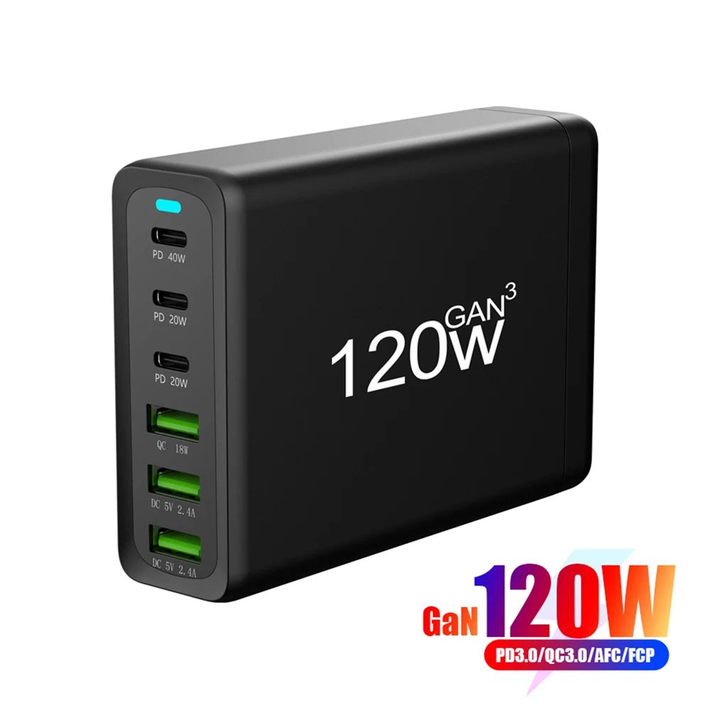 Color:EUPlug Type:120W 6-Port Black