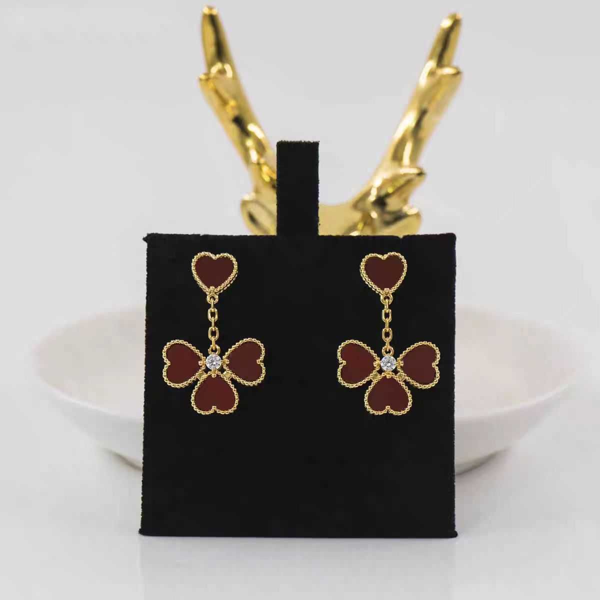 Gold Red Love Earrings