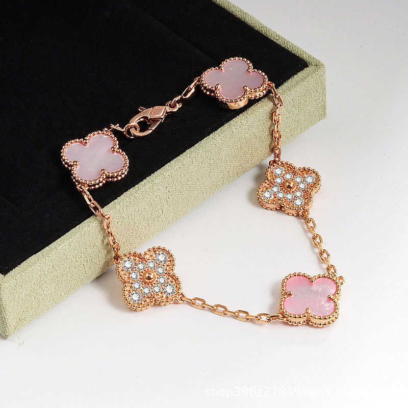 Rose Gold Pink Shell Diamond Bracelet