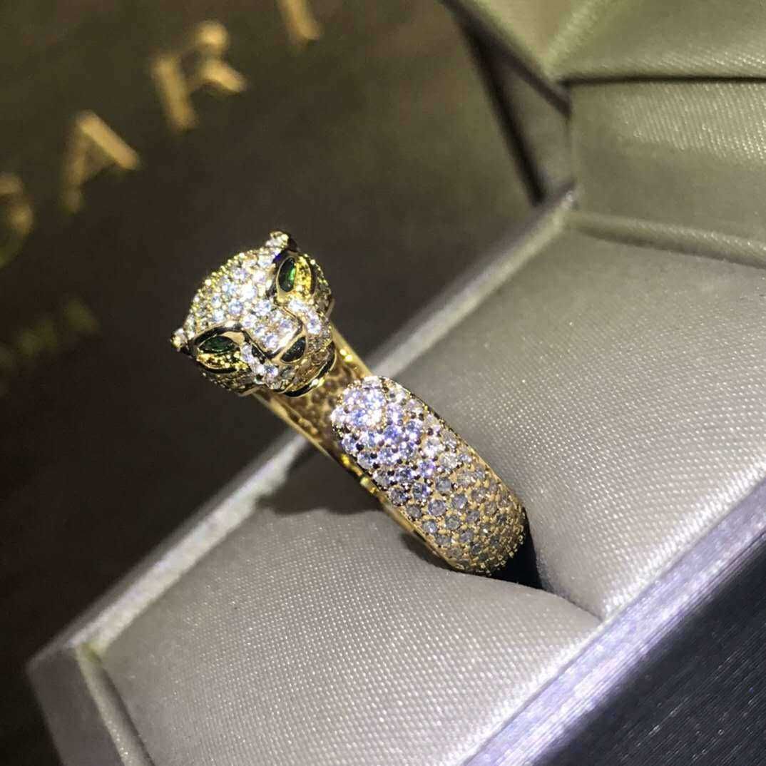 Anel de cabeça de leopardo de diamante de ouro