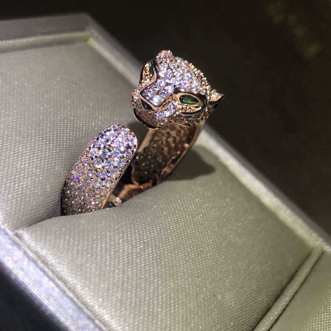 Rose Gold Diamond Leopard Head Ring 1