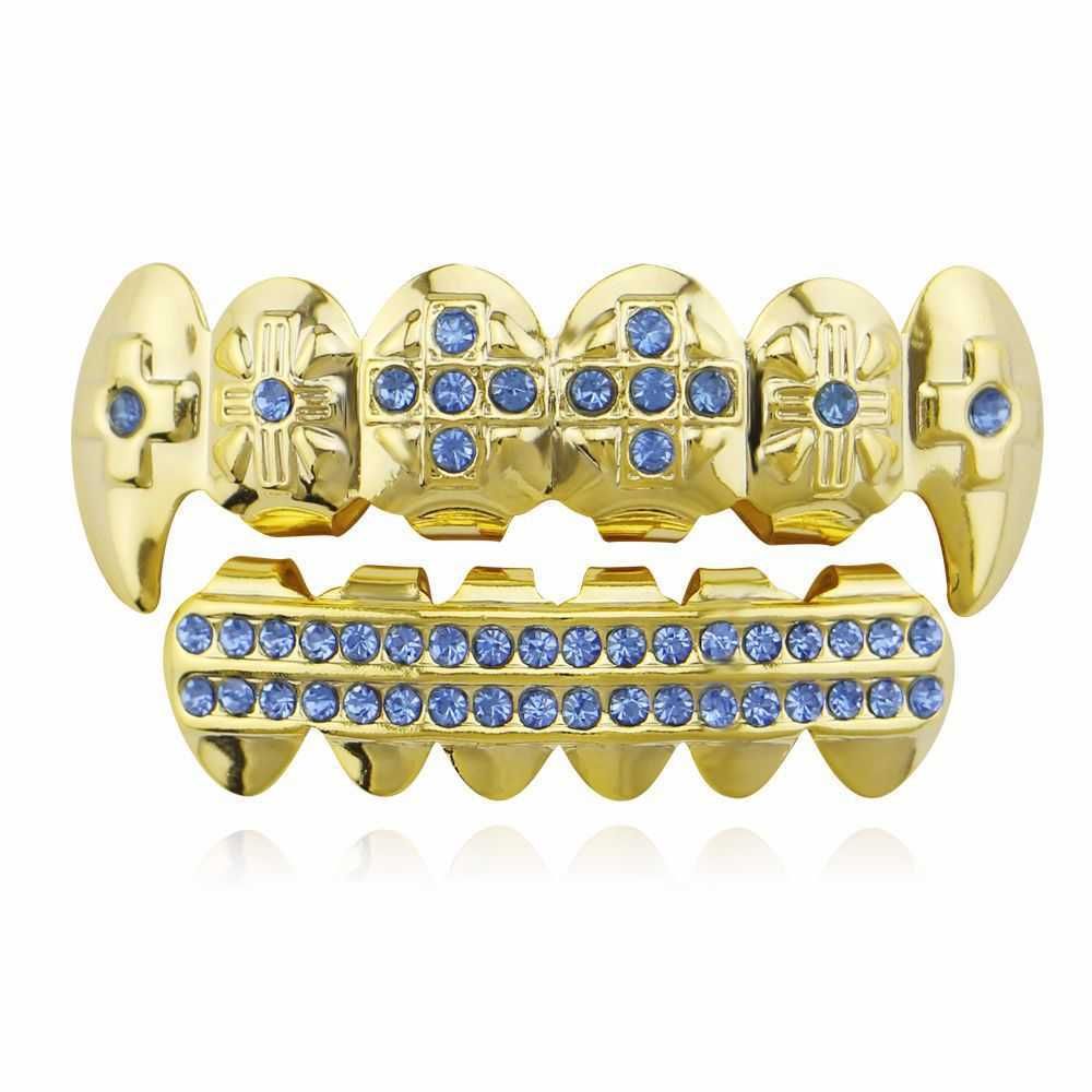 Set oro denti in oro a diamante blu