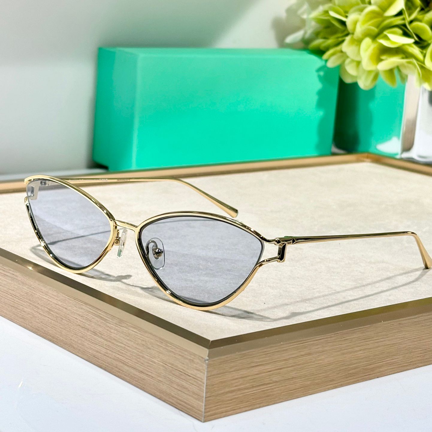 Gold frame blue lens