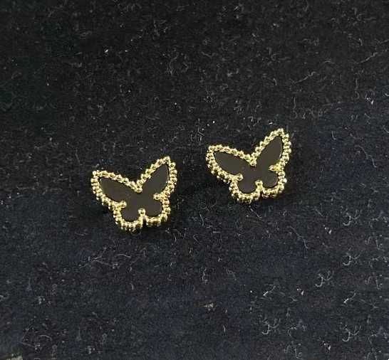 Boucles d'oreilles papillon en coquille noire dorée-