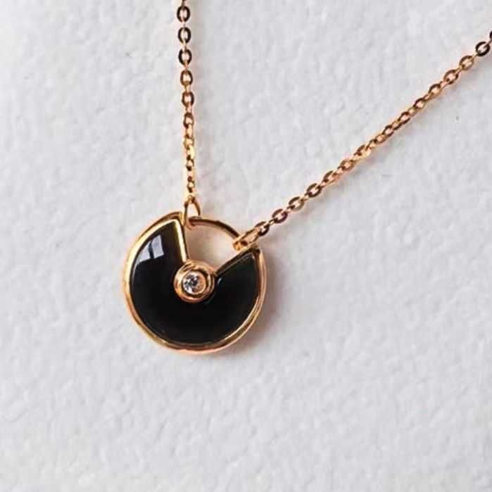 Rose Gold Black Agate Peace Token Neck