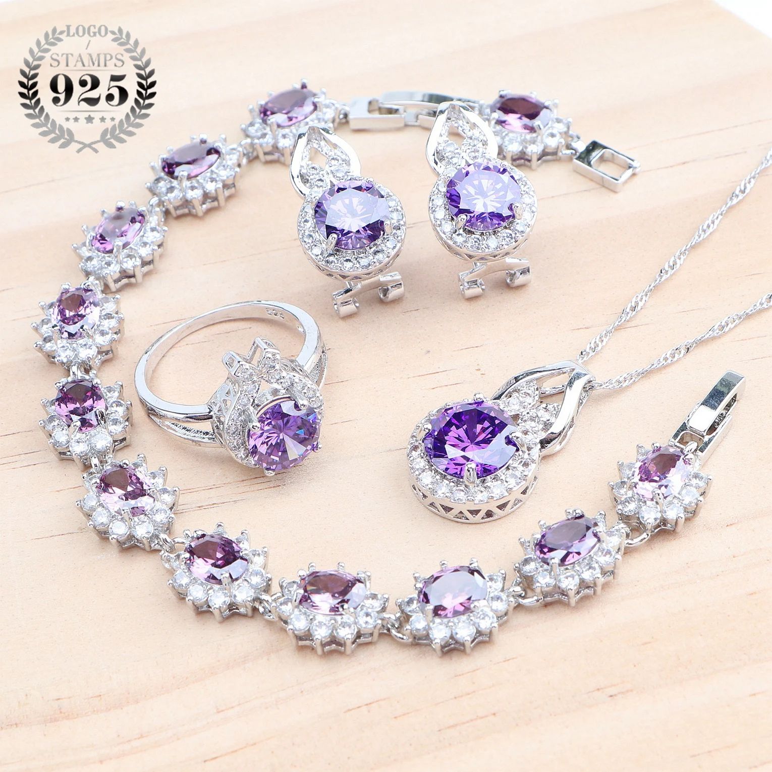 Gem Color:4PCS-PurpleRing Size:7