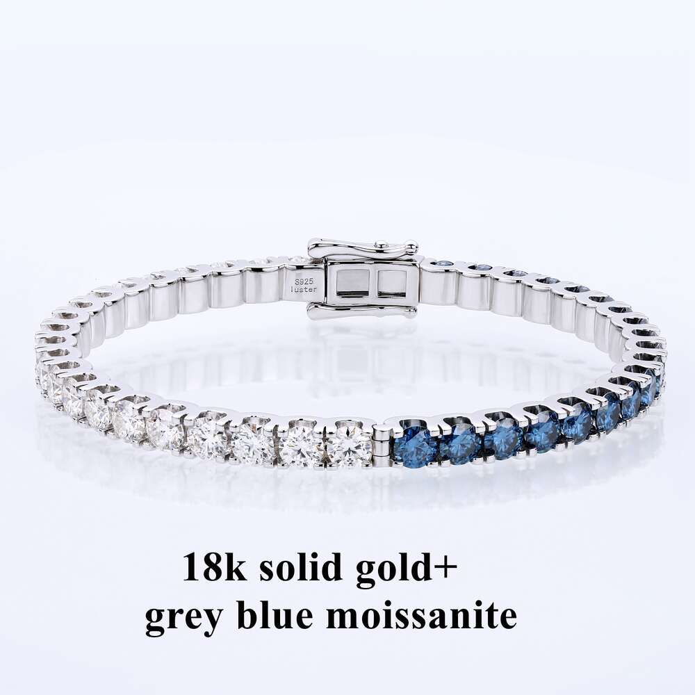 18k Solid Gold+grey Blue Moissanite-18cm
