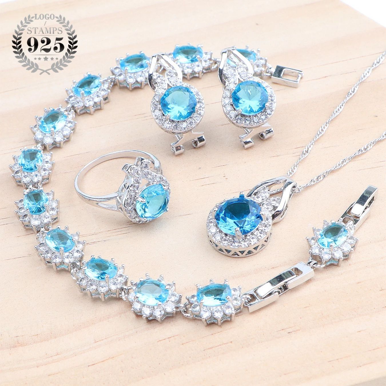 Gem Color:4PCS-Sky BlueRing Size:6