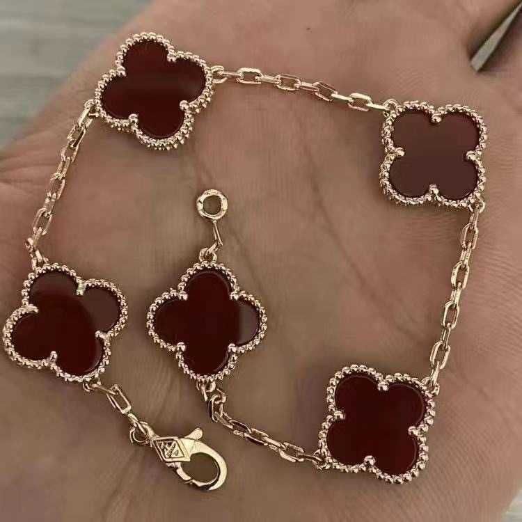 Rose Gold Red (five Flower Bracelet)