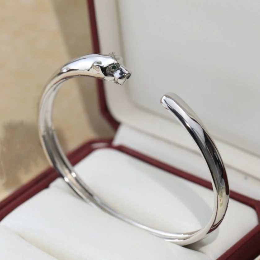 Glossy-Rhodium-Leopard Bangle-1 zijde CZ