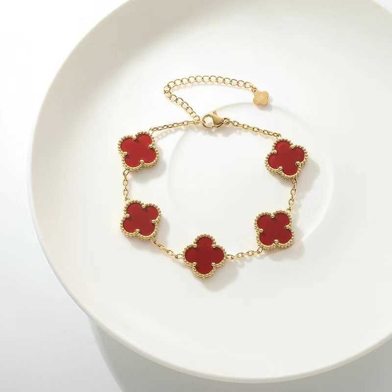 Sl0107 Pulsera Surco Cinco Flores Rojo