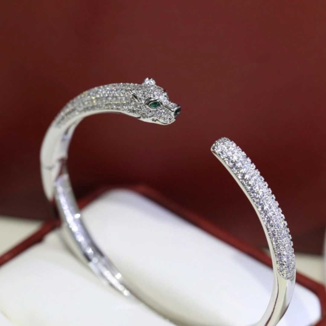 2 Side Cz-Rhodium-Leopard Bangle-1 Sid