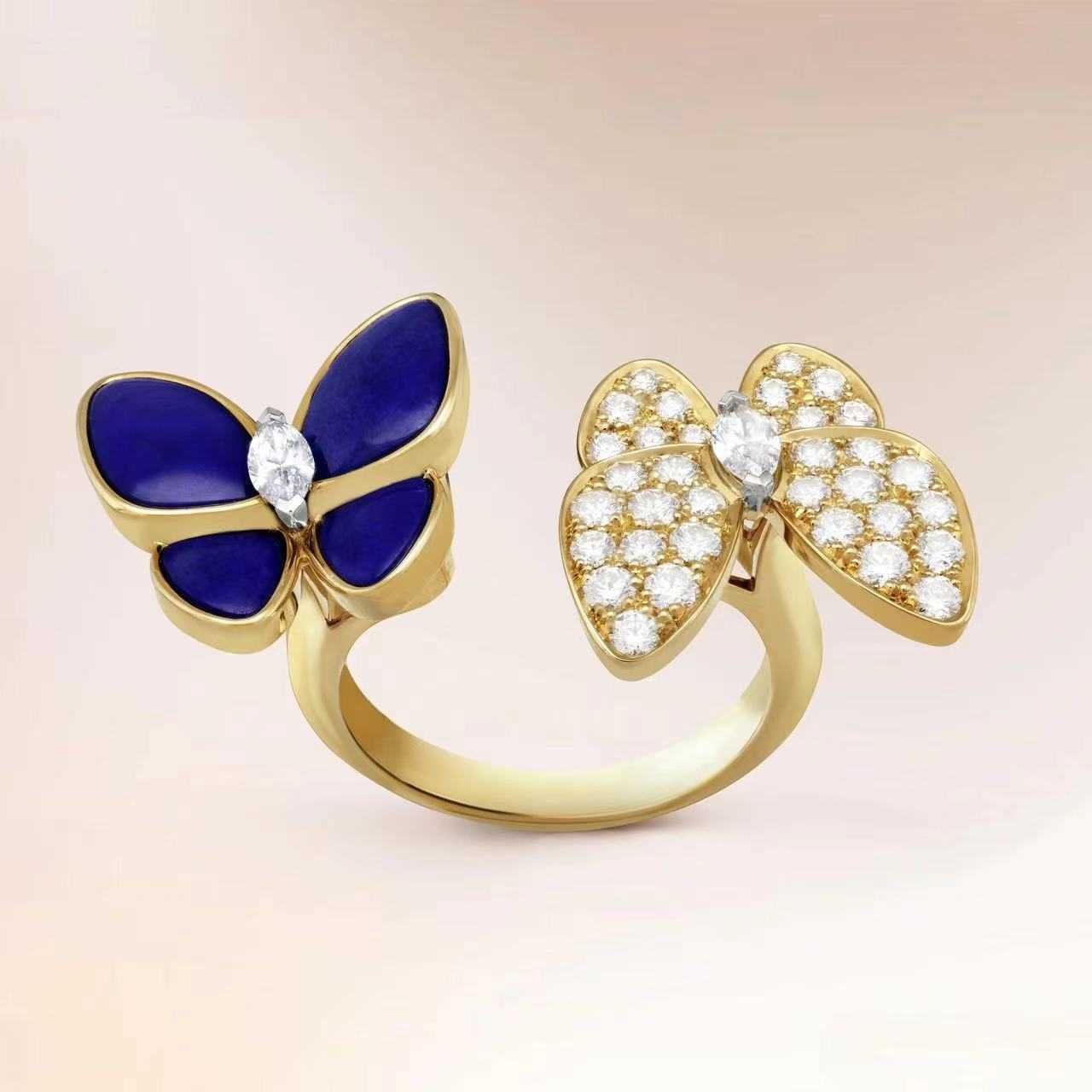 Gold - papillon bleu avec diamant blanc