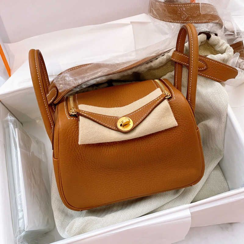 Brown 20cm Gold Buckle Top Layer Togo