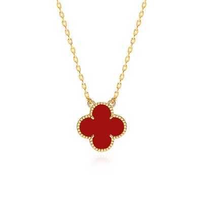 Collier de trèfle d'agate rouge doré + compte