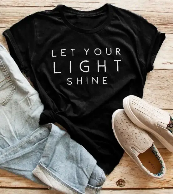 Black tee white text