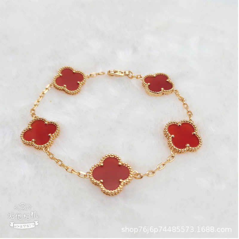 Bracelet Trèfle Agate Rouge Champagne Or