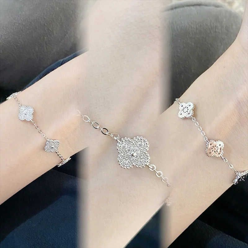 #silver Full Diamond Flower Bracelet #