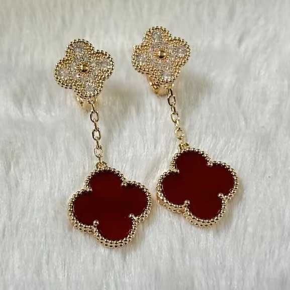 Rose Gold Red Agate Diamond Earrings-9