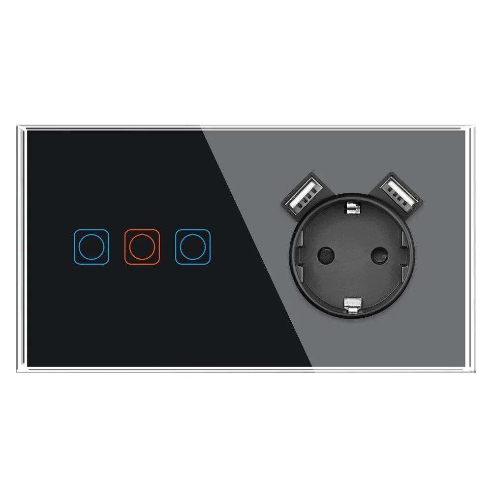 3 Gang 1 USB Socket-110-250V-EU