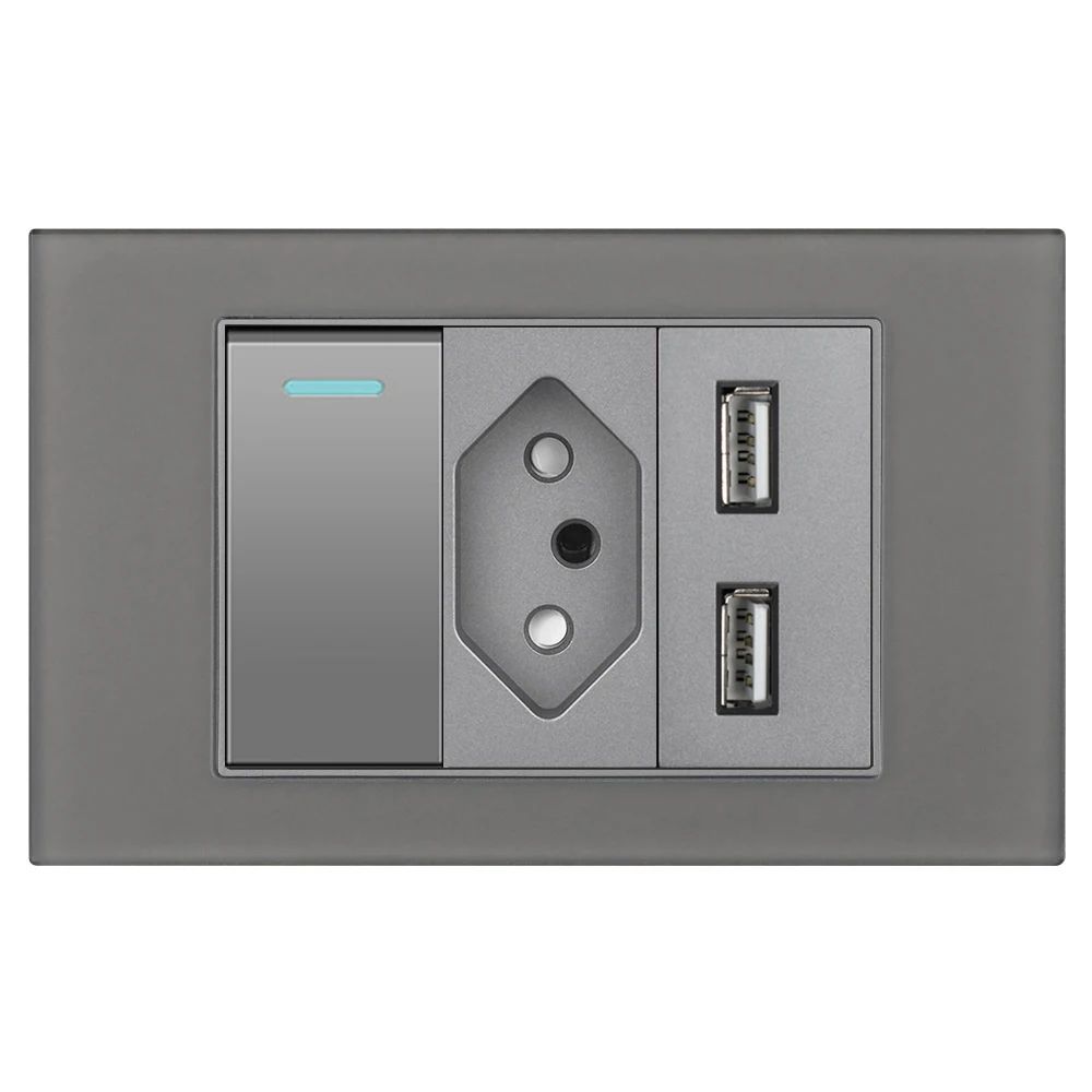 Brazil socket USB-10A Outlet Grey