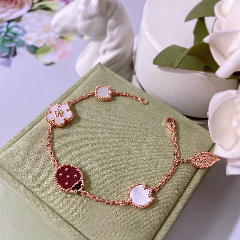 Rose Gold Ladybug Five Flower Bracelet