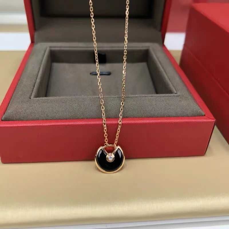 Black Agate Talisman Rose Gold Necklace