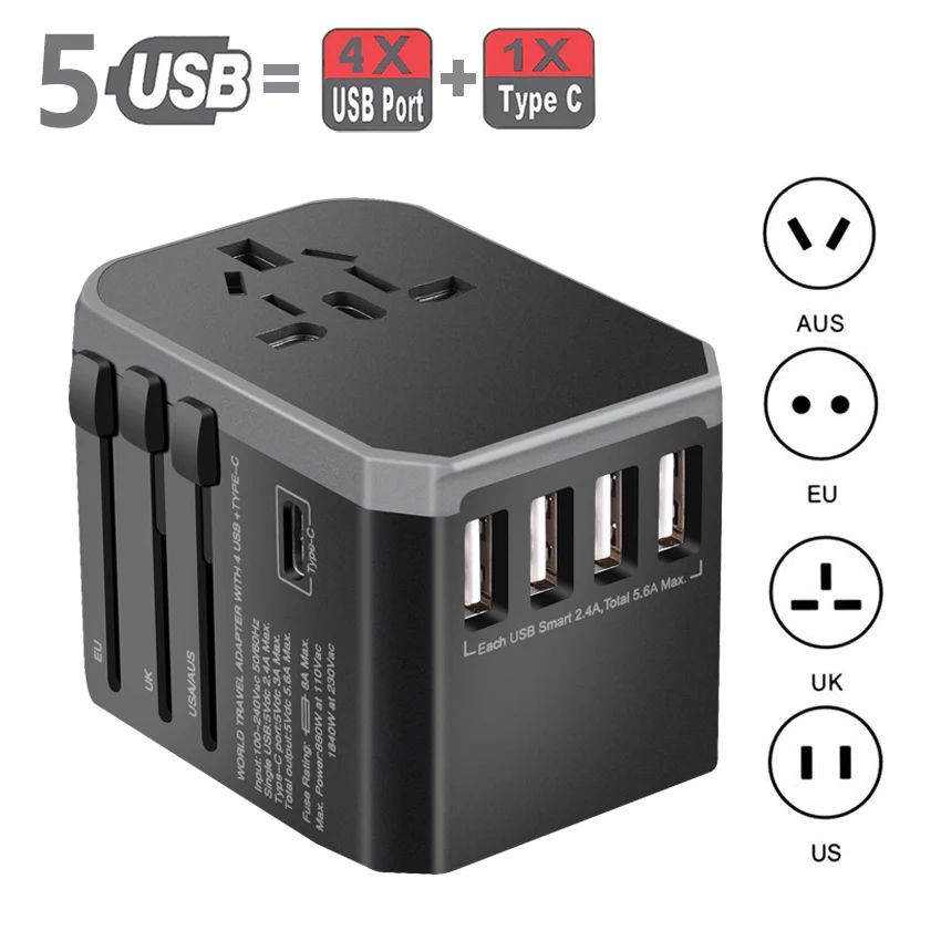 4 USB 1 TYPE C GRIS-UNIVERSAL