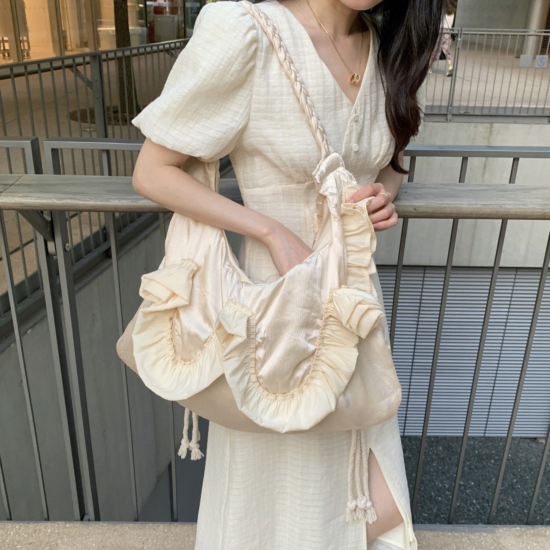 French pleated beige fairy bag