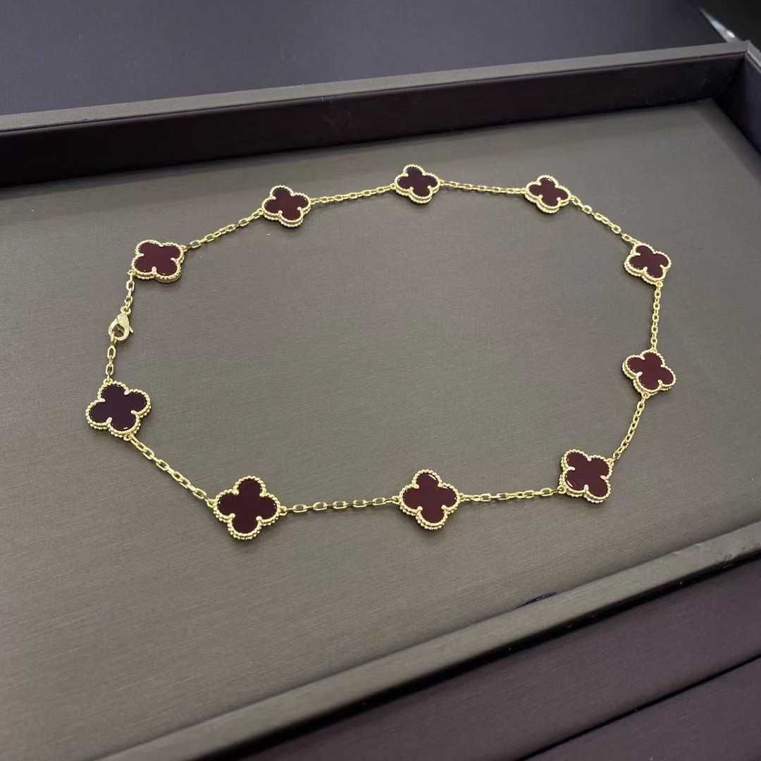 Zehn-Blumen-Halskette aus rotem Jademark (j