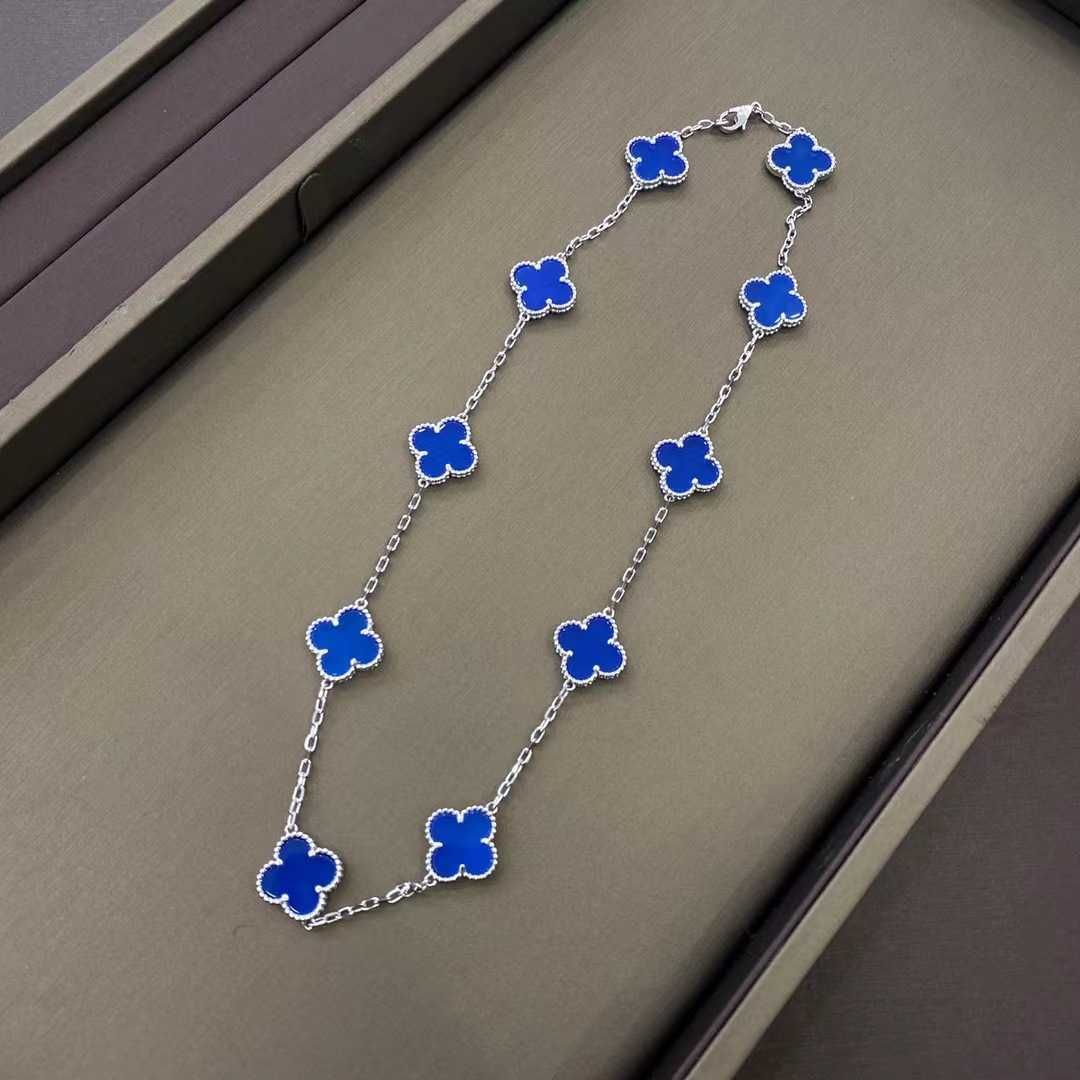 Ten Flower Blue Agate Necklace (platin