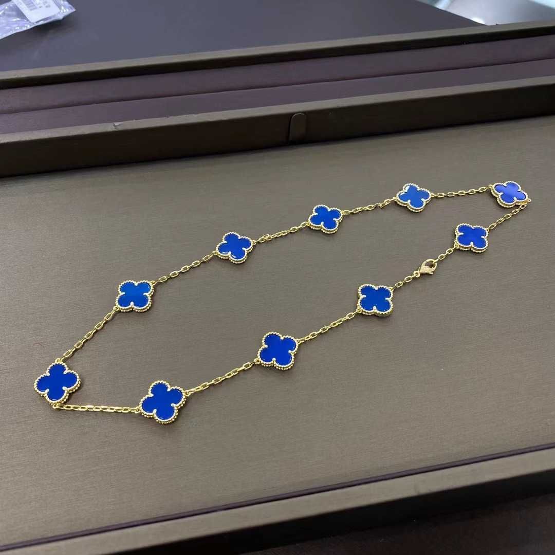 Zehn-Blumen-Halskette aus blauem Achat (gelb).
