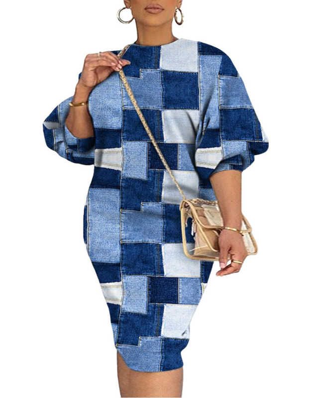 Denim Blue Checkered Print